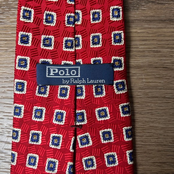 Polo by Ralph Lauren‎ Red Geometric Silk Necktie Made By Hand Mens - Picture 3 of 6